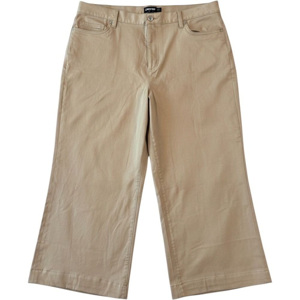 Lands' End Wide Leg Cropped Chino Pants Women's 16P Stretch Cotton Neutral Khaki